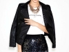 This beaded miniskirt gives Tinseltown new meaning. An unexpected biker jacket kicks this look into full gear. www.zara.com 