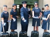 In an ode to the early days of flying, Porter Airlines’ flight attendants are fitted in refined, retro uniforms. 